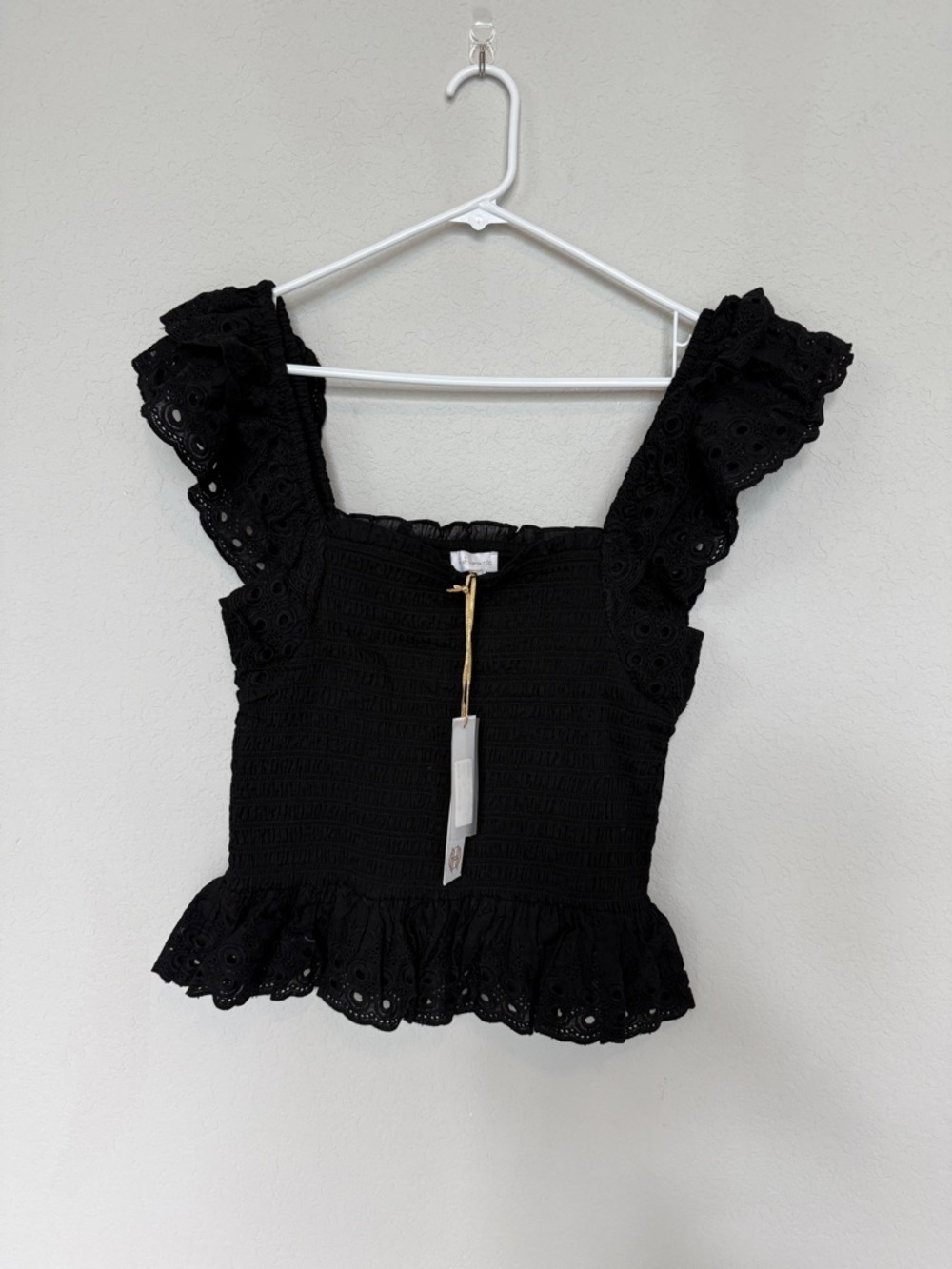 House of Harlow 1960 Black Eyelet Ruffle Crop Top